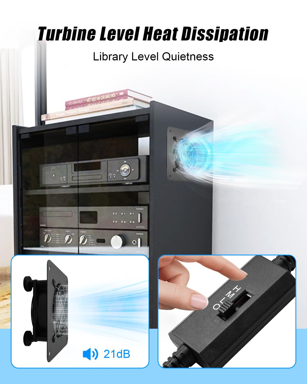 ZXWATC USB Cabinet 80mm Quiet Cooling Fan System with Speed Control, Metal 4" USB Powered AV Cabinet Fan for Home Theater, Game Console, Network