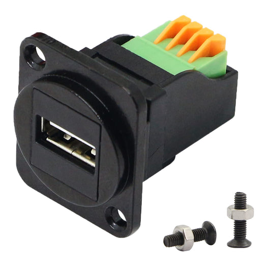 QIANRENON USB2.0 Panel Mount Terminal Block Connector Panel Mount USB 2.0 Type A Female to 4-pin Solderless Connector Push-Type Socket