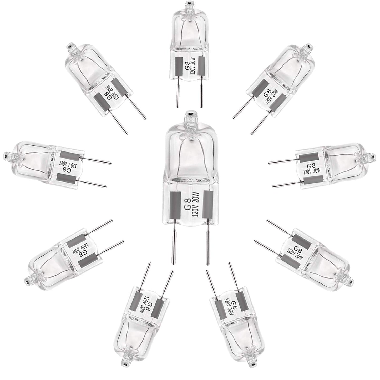 YBEK G8 Halogen Light Bulbs 20W 120V Under Cabinet Lighting Replacements 2Pin 2700K Warm White (Pack of 10)