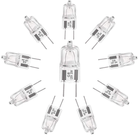 YBEK G8 Halogen Light Bulbs 20W 120V Under Cabinet Lighting Replacements 2Pin 2700K Warm White (Pack of 10)