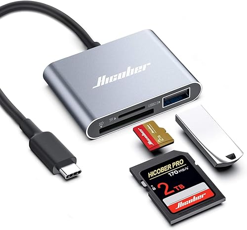 HICOBER 3-in-1 USB-C SD Card Reader, Supports 2TB SD/TF Cards with USB 2.0 Port, Compatible for Android Phones, Tablets, Laptops & iPhone 15,16,17