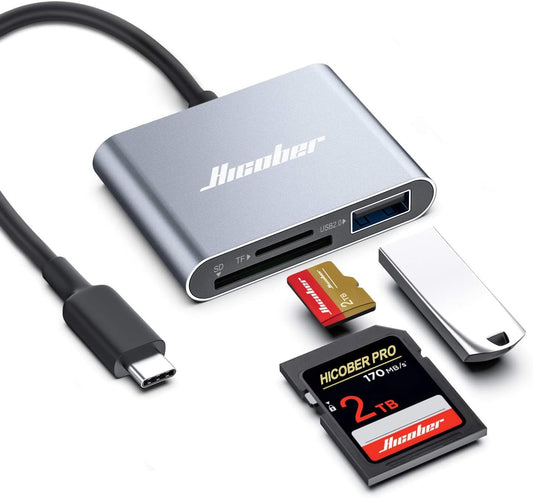 HICOBER 3-in-1 USB-C SD Card Reader, Supports 2TB SD/TF Cards with USB 2.0 Port, Compatible for Android Phones, Tablets, Laptops & iPhone 15,16,17