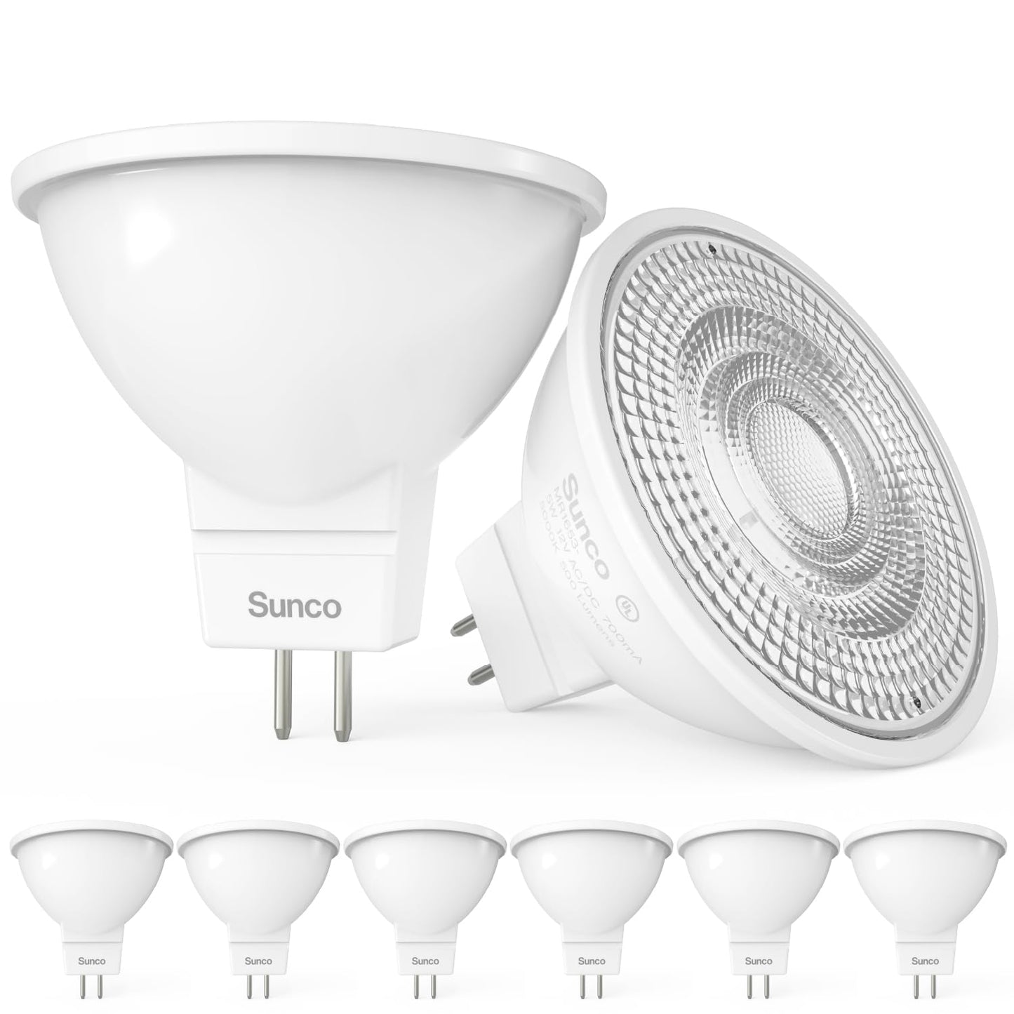 Sunco 6 Pack MR16 Two Pin LED Light Bulbs, 5W=50W, Dimmable