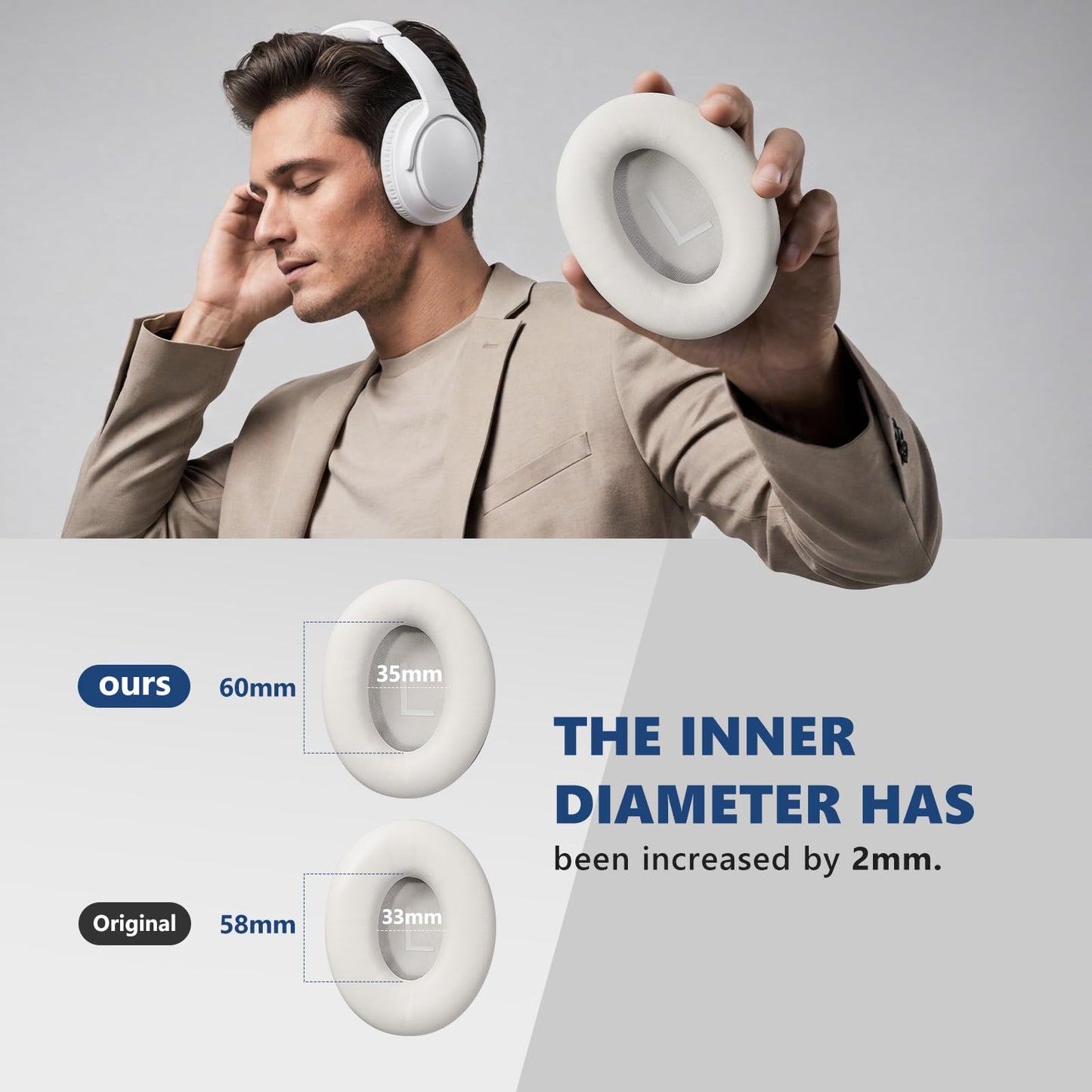 Damex Replacement Earpads for Bose QuietComfort 45/45 SE/Noise Cancelling Headphones, Updated Thickened Memory Foam, Protein Leather (White)