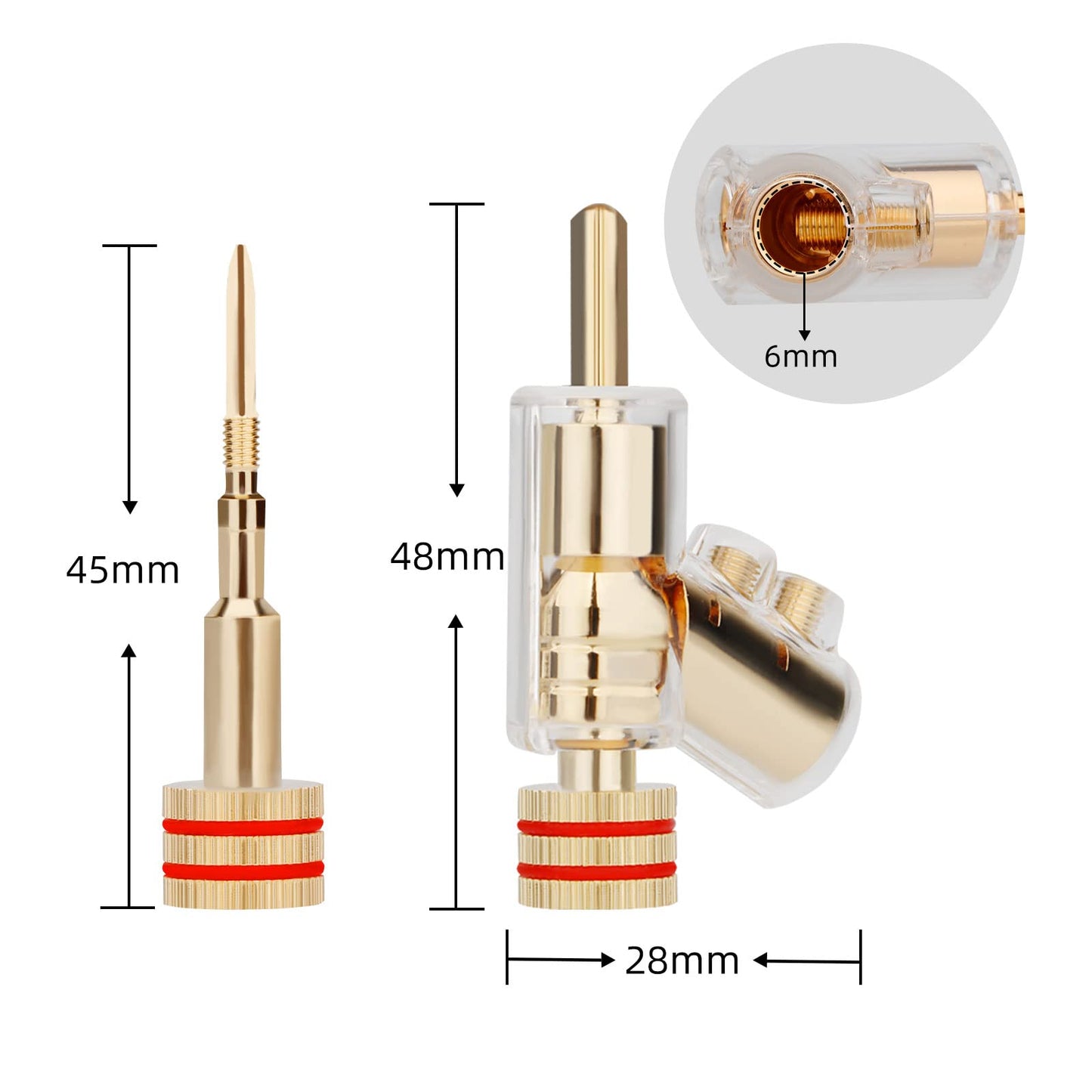 Monosaudio Locking Banana Plugs 8Pcs 45 Degree Banana Connector Double Screw Speaker Plug for 8-15 Guage Speaker Wire,Audio/Video Receiver,Sound