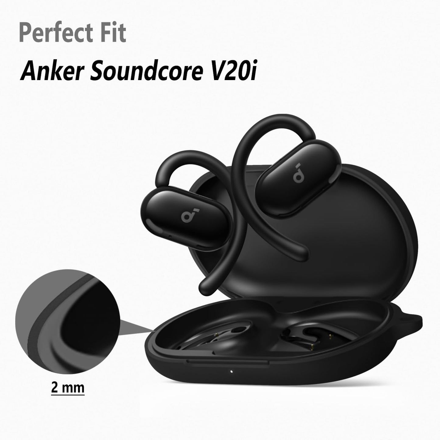 Geiomoo Silicone Case for Anker Soundcore V20i, Protective Cover with Carabiner (Black)