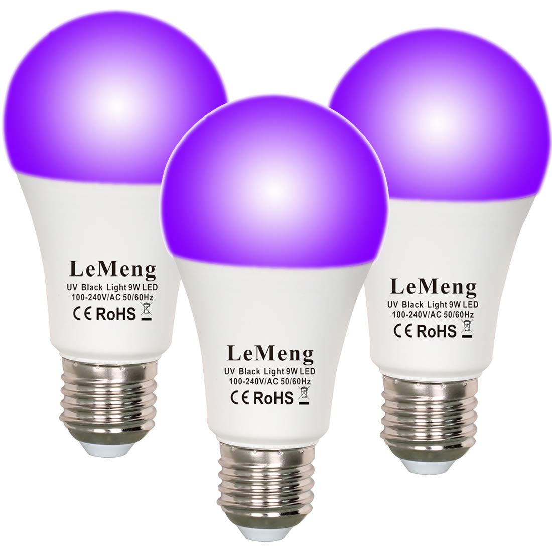 Black Light Bulb 9W LED A19 Blacklight E26 Base 120V UVA Level 395-400nm