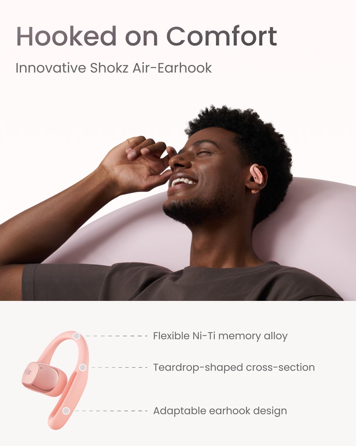 SHOKZ OpenFit Air - Open-Ear Headphones, True Wireless Earbuds, Water Resistant, Secure Earhooks for Daily Use, Pink
