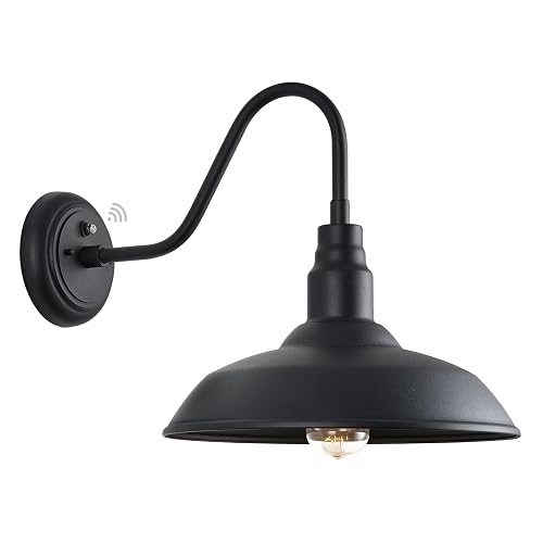 GOALPLUS 14in Large Dome Gooseneck Barn Light Outdoor, Dusk to Dawn Outdoor Barn Lights, Matte Black Farmhouse Exterior Light Fixture, Goose Neck Wall