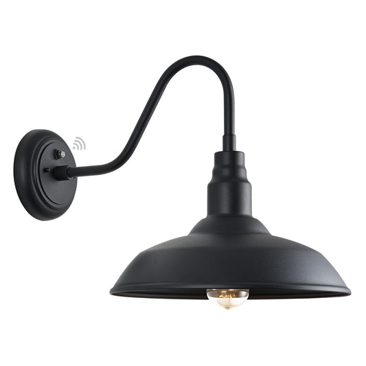 GOALPLUS 14in Large Dome Gooseneck Barn Light Outdoor, Dusk to Dawn Outdoor Barn Lights, Matte Black Farmhouse Exterior Light Fixture, Goose Neck Wall