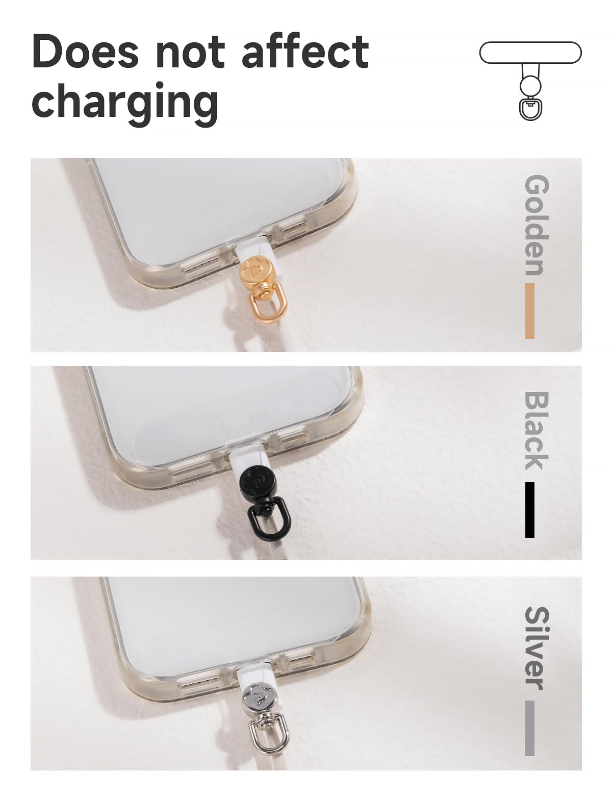 project-cb Phone Tether Tab 2 Pack,Universal Phone Lanyard Patch without Adhesive,Phone Strap Replacement Part for Cell Phone (Clear-Silver)