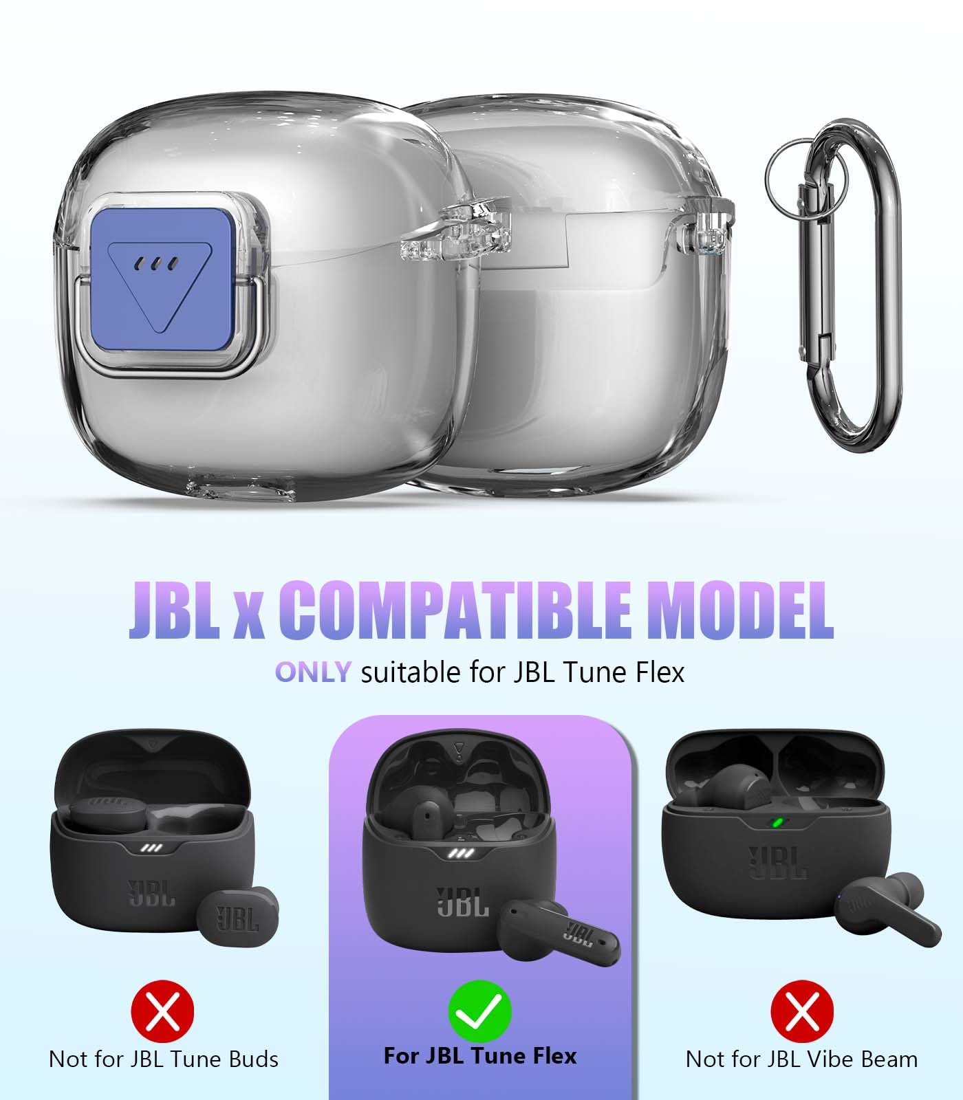 Upgrade Secure Lock for JBL Tune Flex 2 Case Cover with Cleaner kit, Clear TPU Protective Cover with JBL Tune Flex 2 True Wireless Noise Cancelling