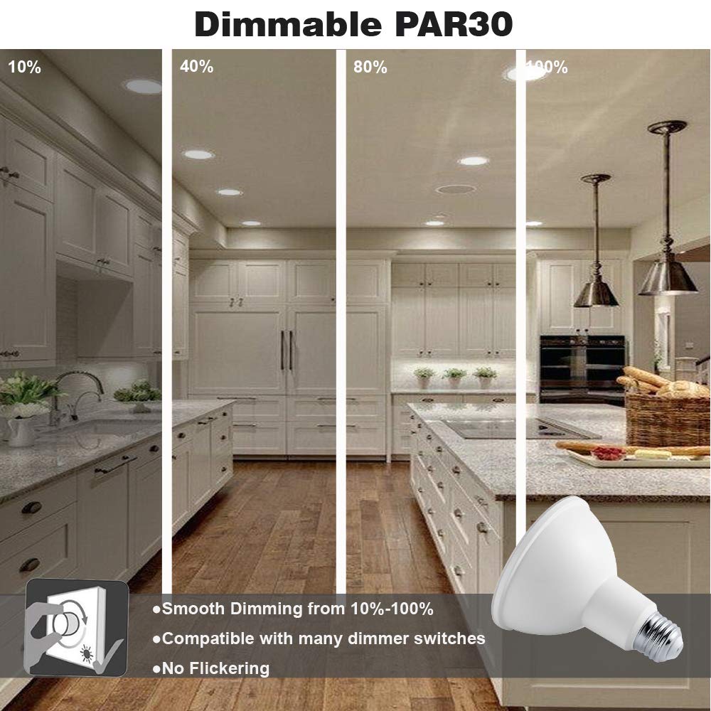 PAR30 LED Flood Light Bulbs Long Neck 5000K Daylight Dimmable 75W Halogen Equivalent 12W E26 1300LM 40 Degree Spotlight for Recessed Can Lighting