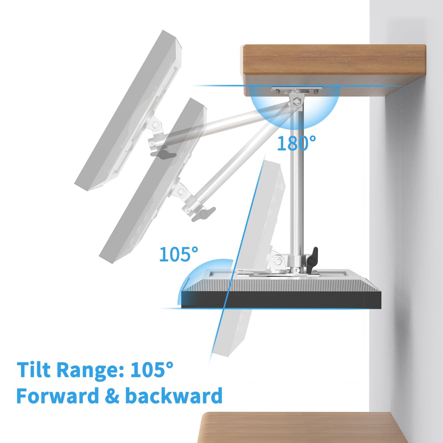 Almoz Under Cabinet Mount for Echo Show 15, Height Adjustable Stand, Wide Range of Motion, Keeps Counters Clear, Tilt and Swivel Mount for All Show 15