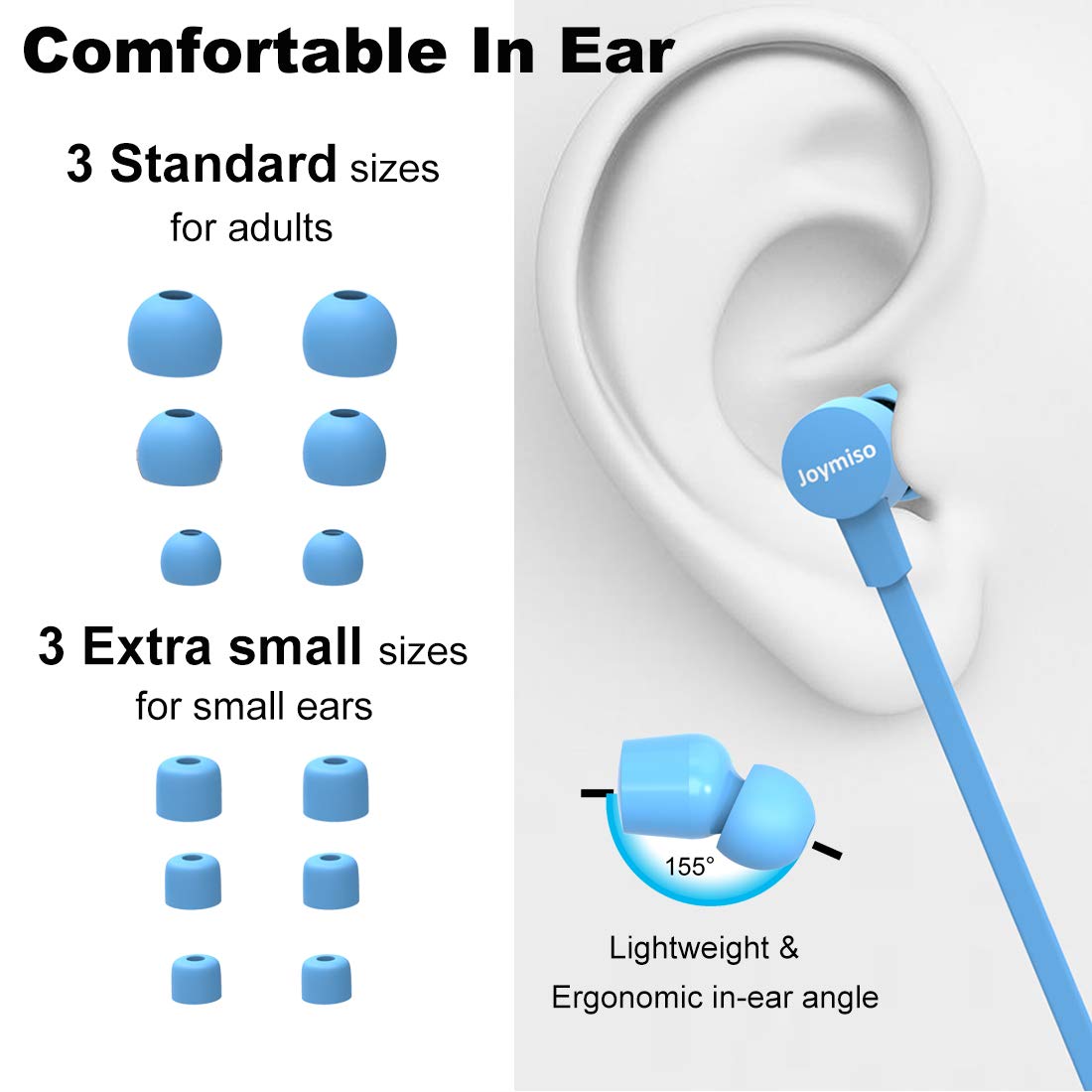 Joymiso Tangle Free Earbuds for Kids Women Small Ears with Case, Comfortable Lightweight in Ear Headphones, Flat Cable Ear Buds Wired Earphones