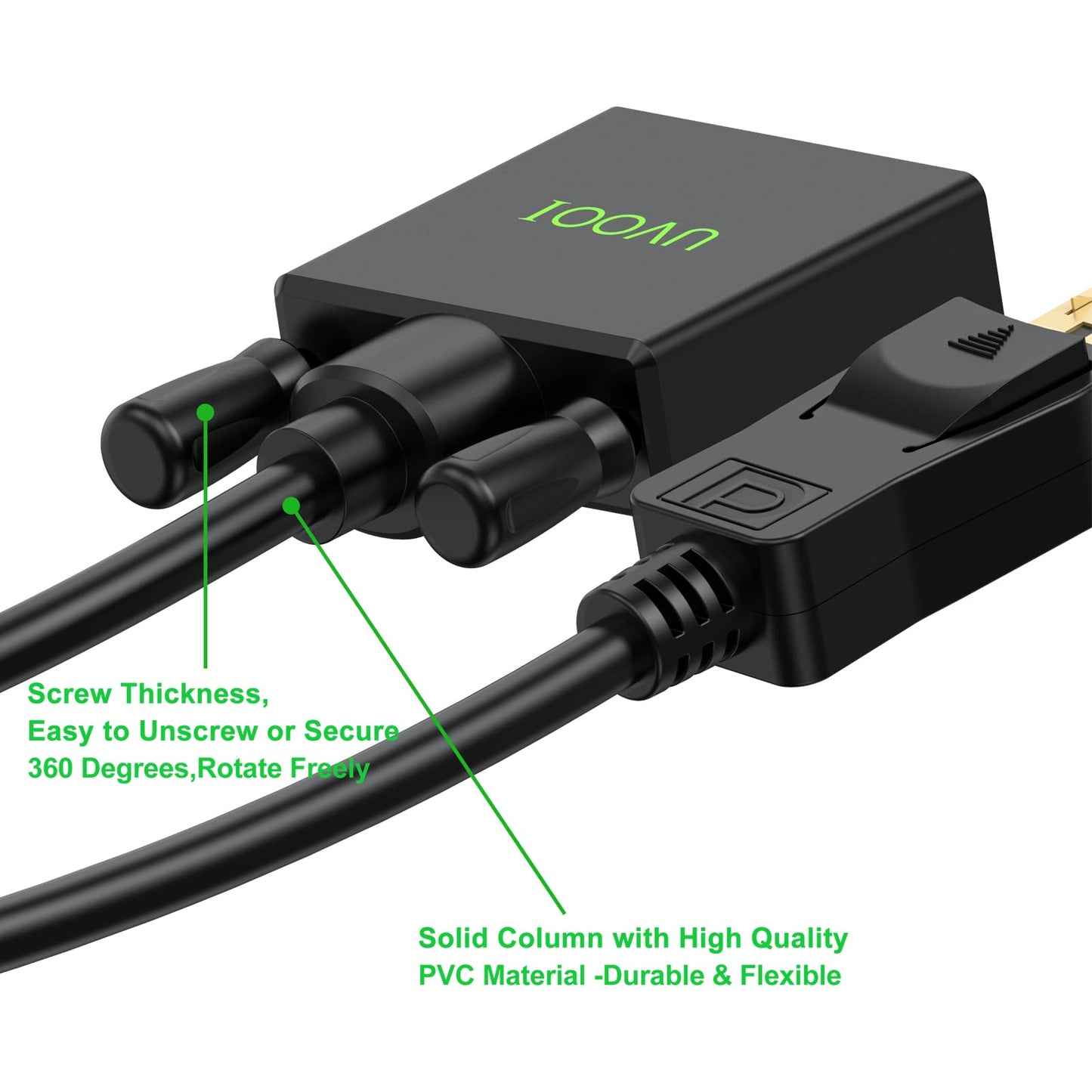 UVOOI DisplayPort to DVI Cable 10ft (DP to DVI-D Cable), Display Port to DVI-D Cable Adapter Compatible with PC, Laptop, HDTV, Projector, Monitor