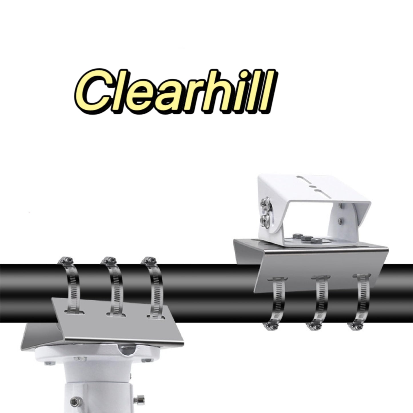 Clearhill Stainless Steel Pole Mount Bracket for Security Cameras, Vertical CCTV Camera Corner Bracket with Adjustable Straps (2)