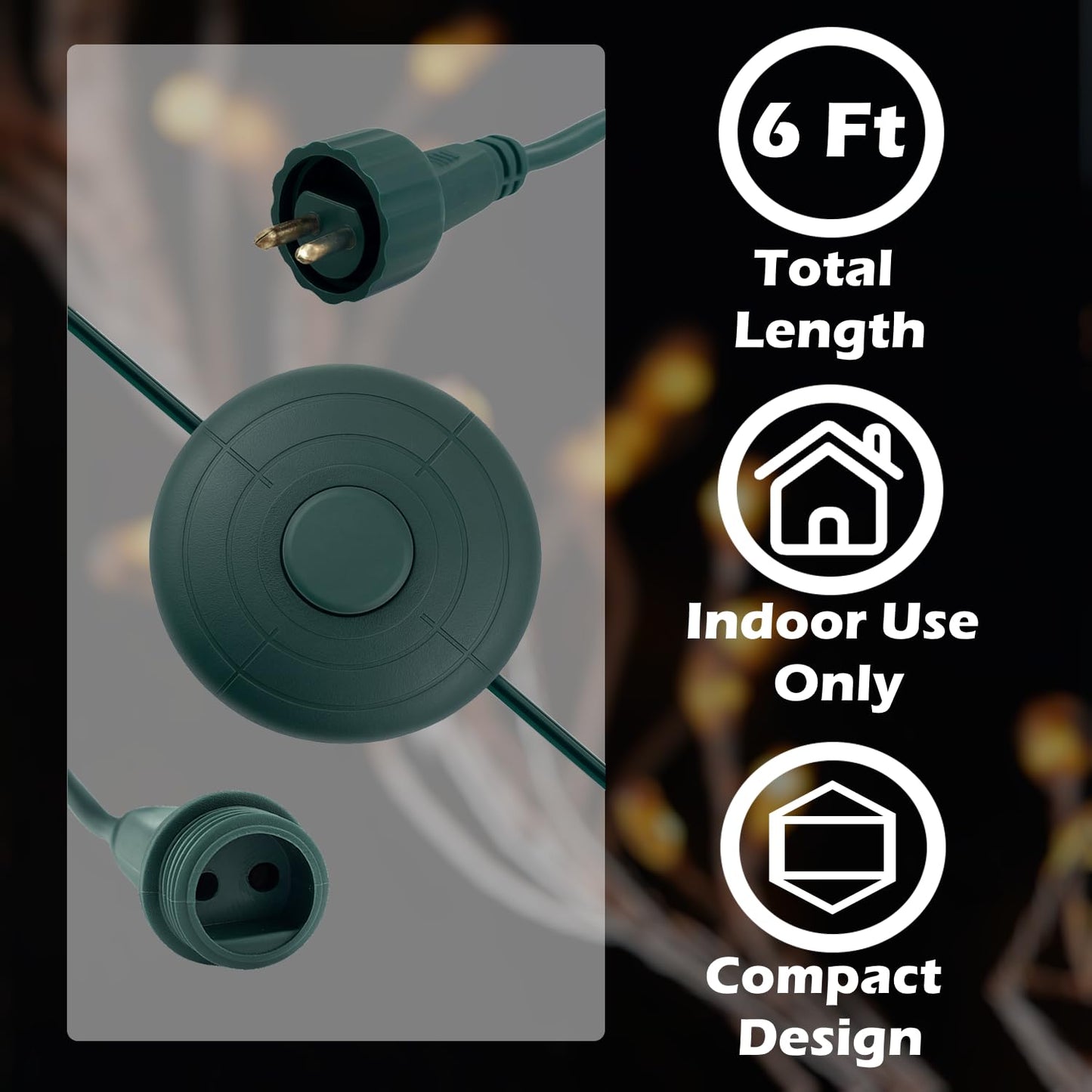 Goodsby Power Cord On/Off for Christmas X-Mas Tree Lights, Holiday Lighting, LED String Light Raintight 1/2 inch Connector TS-LU6W TS-LU13W TS-8W29V