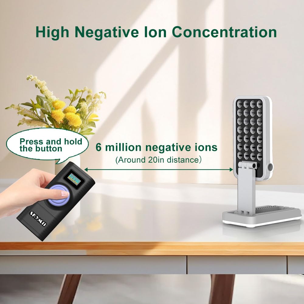 Portable Negative Ion Generator, 600W, Silent Operation Under 10dB, 6 Million Ion Output, 20-Inch Range