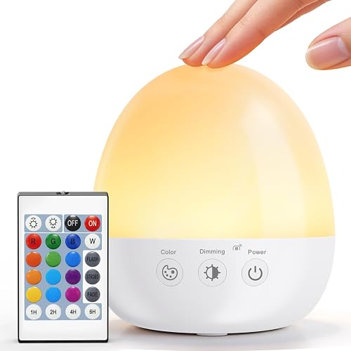 Auxmir Nursery Night Light for Kids, Baby Egg Light with 13 Colors & Dimmable Lighting, BPA Free Rechargeable Bedside Table Lamp with Timing Function