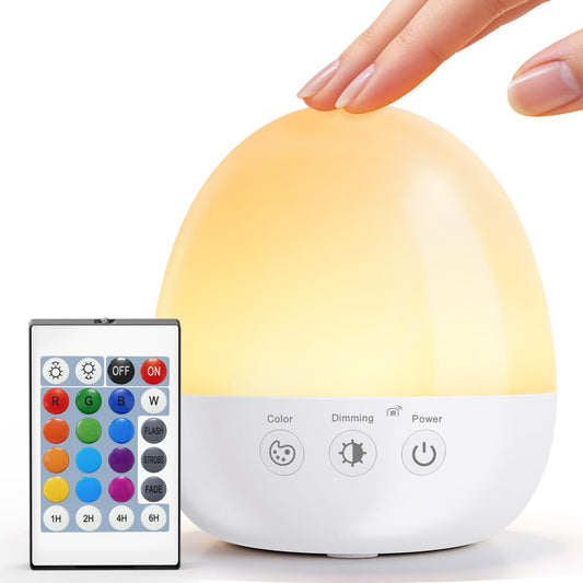Auxmir Nursery Night Light for Kids, Baby Egg Light with 13 Colors & Dimmable Lighting, BPA Free Rechargeable Bedside Table Lamp with Timing Function
