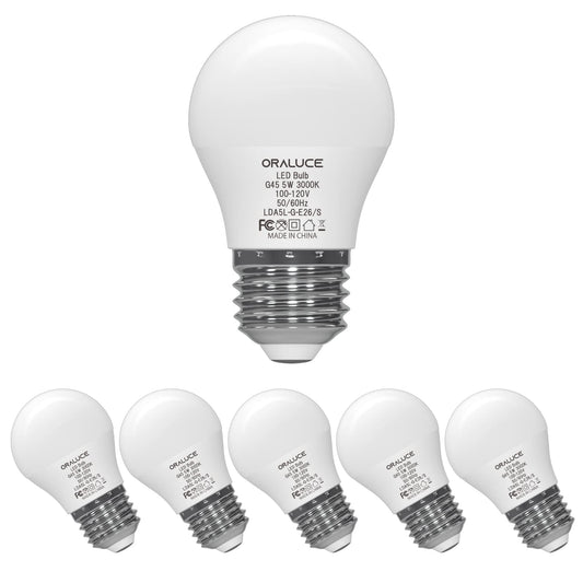 ORALUCE A15 LED Bulb 5 Watts Warm White 3000K,40W Equivalent Table Lamp Bulb, E26 Standard Screw Base G45 Shape Small Light Bulbs for House