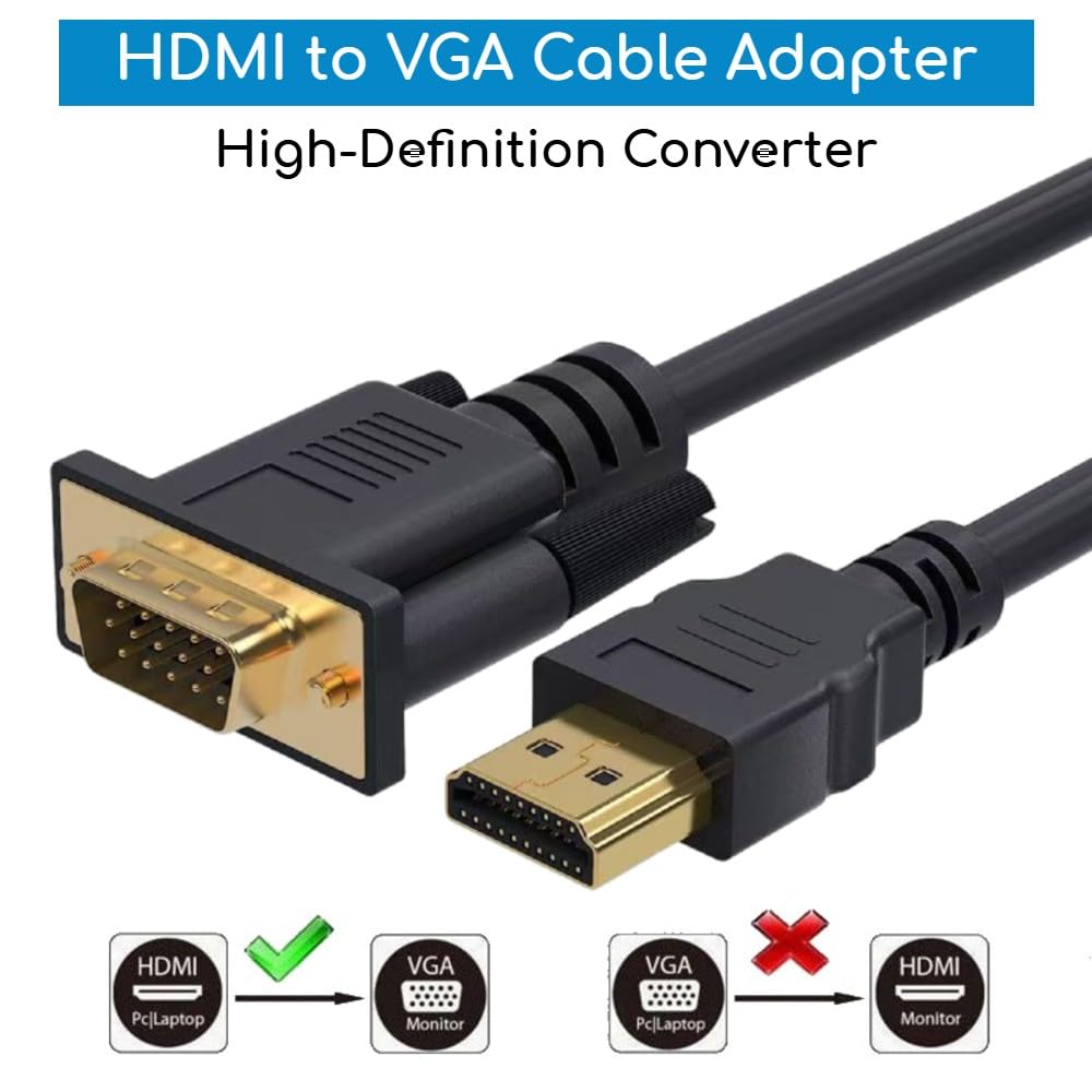HDMI to VGA Cable Adapter VGA to HDMI Cable Male to Male Gold-Plated for PC Computer Laptop Video Adapter Converter for Monitor Projector Hdmi-To
