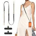 TiMOVO 2-in-1 Phone Lanyard Crossbody, Adjustable Phone Strap for iPhone 17, 16 Series and Most Smartphones, PU Strap Combo with Metal Chain