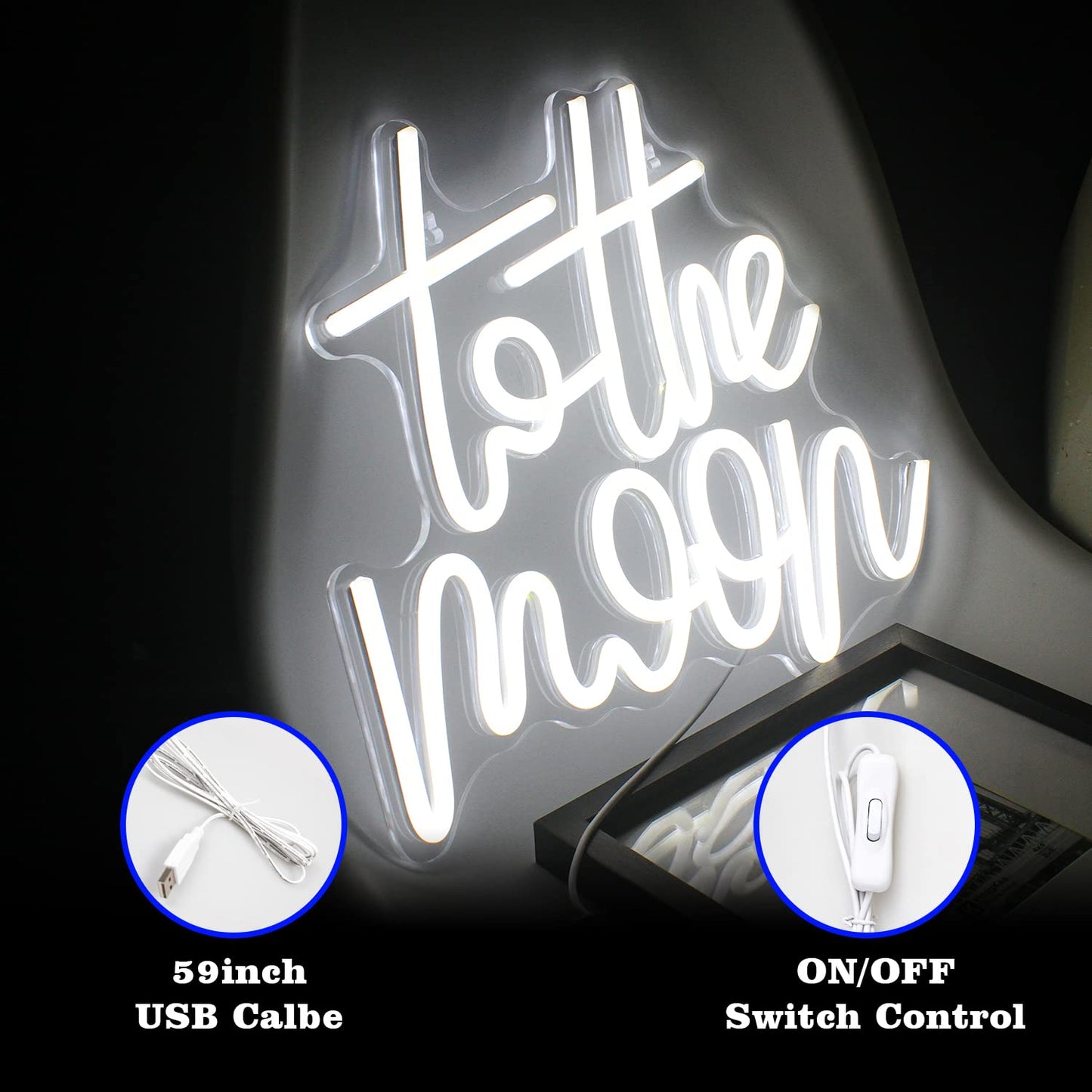 Looklight To The Moon Neon Sign Letters Led Signs White Neon Lights for Wall Decor Connectivity Light Up Moon Wedding Anniversary Home Birthday