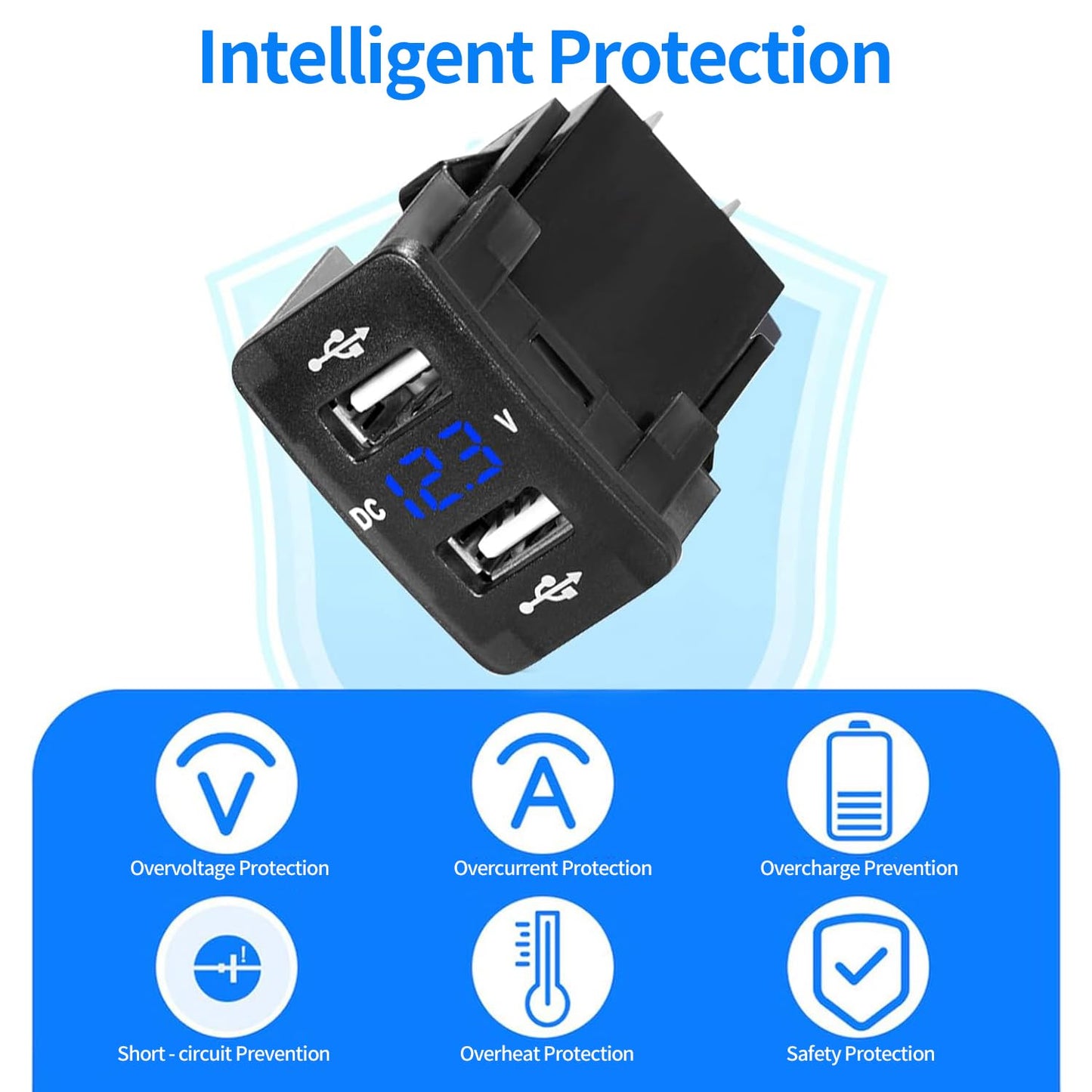 Levigo Car Charger USB 5V 4.2A Fast Charging Honda Car Power Socket with 2 Ports Switch Hole LED Voltage Meter Display Suitable for 12/24V Cars (36 *