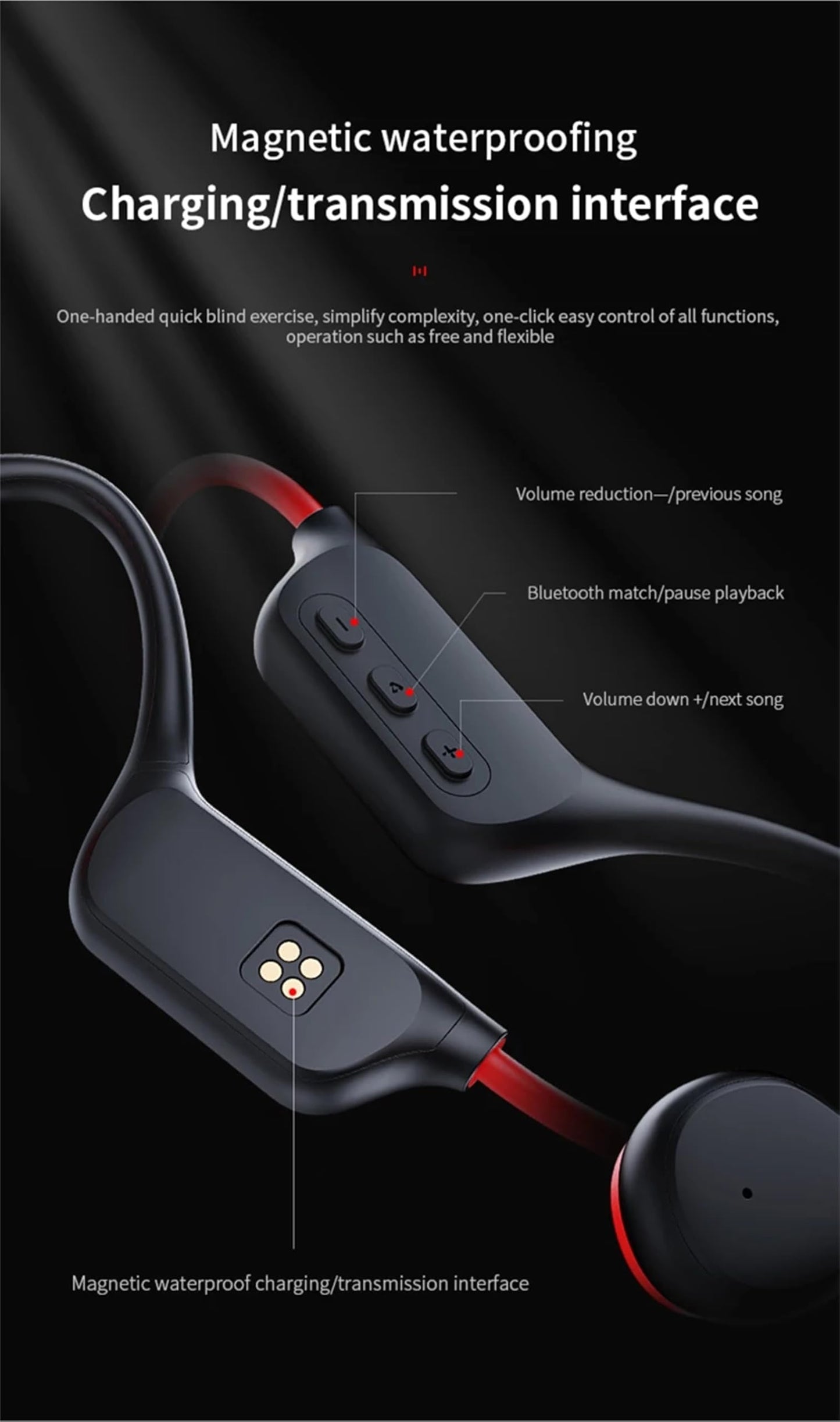 GZCRDZ IPX8 Waterproof Bone Conduction Headphones X7s Bluetooth 32GB MP3 Swim Sports Wireless Earphone with Mic HiFi Bass Music Stereo (Red)