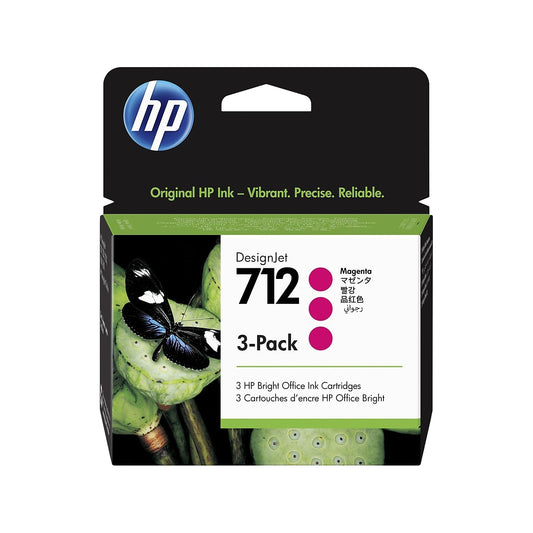 HP 712 Magenta 29-ml 3-Pack Ink Cartridges (3ED78A) for DesignJet T650, T630, T230, T210 & Studio Plotter Printers