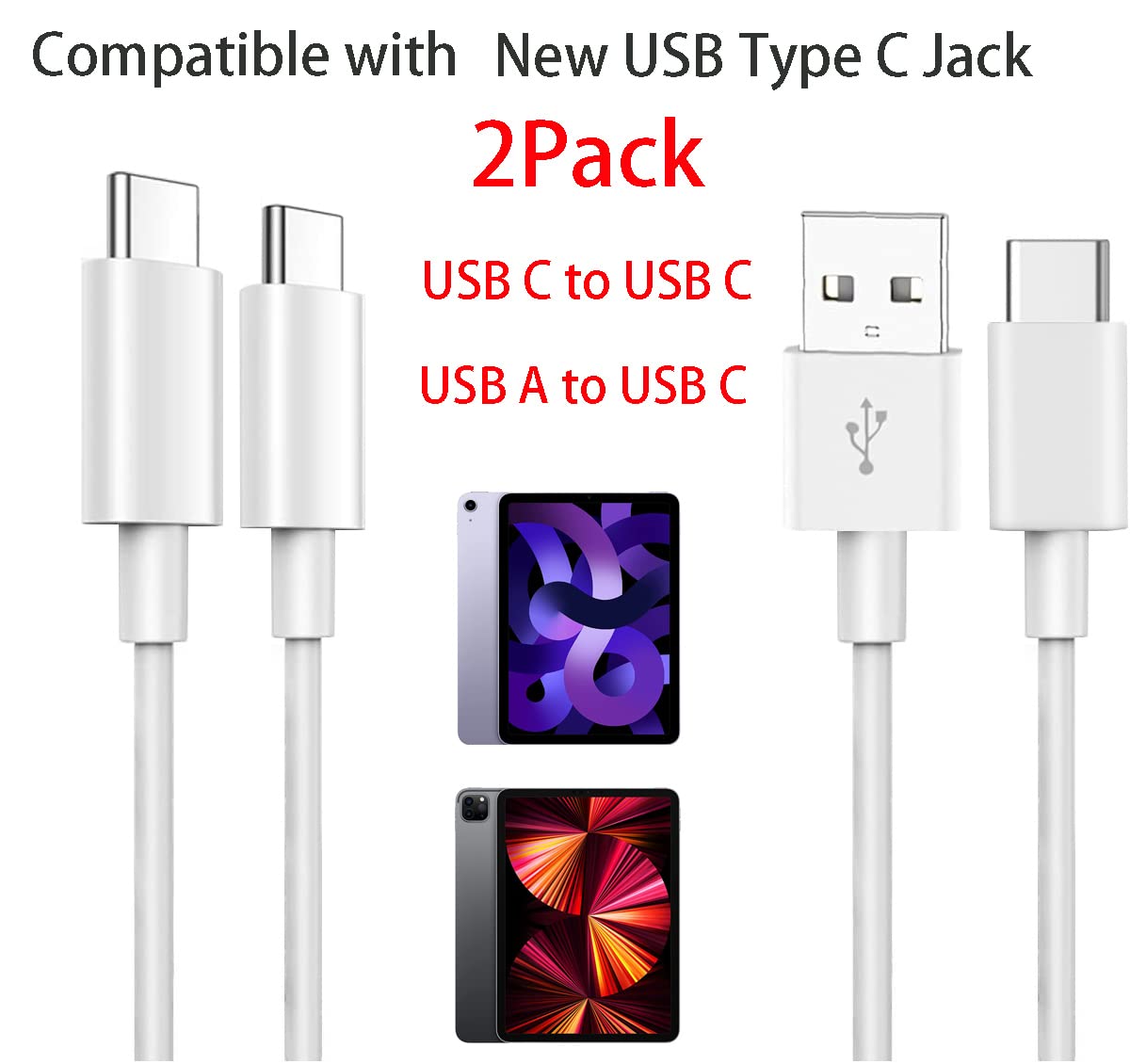 6Ft USB A to USB C Fast Charger Cable for iPad 10.9 inch (10th Gen) 2022, iPad Pro 12.9 Inch (3rd 4th 5th) Gen, 11 Inch (4th/3rd/2nd/1st) Gen, iPhone