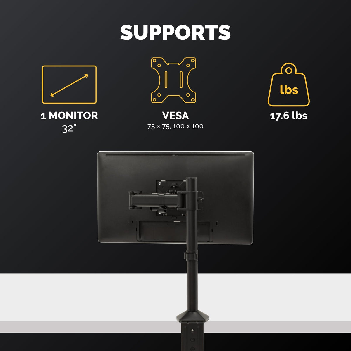Fellowes Reflex Series Adjustable Monitor Arm for Desk, Supports 32 Inch Monitors, Ergonomic Single Monitor Stand with VESA Mount, Easy Setup