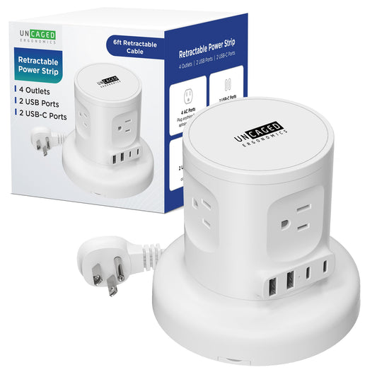 Uncaged Ergonomics Retractable Power Strip with USB Ports, Surge Protector with USB C Ports Fast Charging, Auto Retracting Cord Compact Desktop