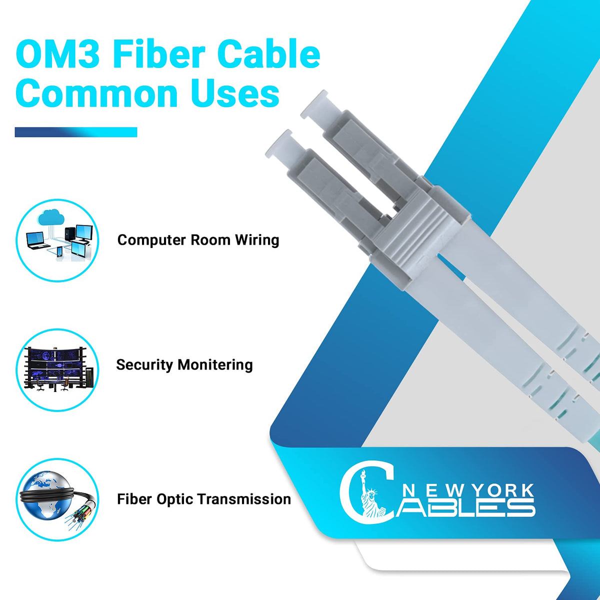 NewYork Cables Fiber Patch Cable | LC to LC Multimode Duplex OM4 50/125 Jumper Cord | 10M (32.8ft) 40gb Fiber Optic Cable (Aqua)