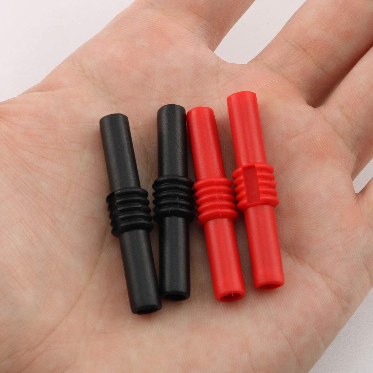E-outstanding 4PCS 4mm Banana Socket Female to Female Adapter Coupler Connector Extension Insulated Banana Plug Connectors, Black Red