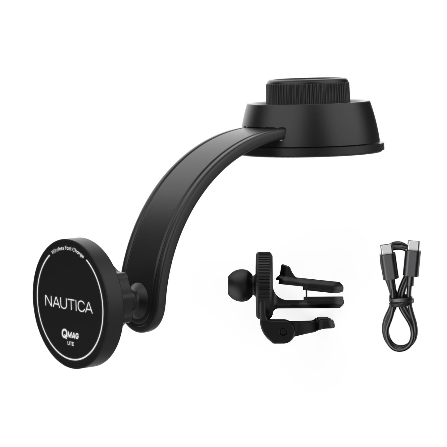 Nautica Turan QMAG Lite Wireless Magnetic Car Charger 15W, Universal Fast Charging Phone Mount, Dashboard & Vent Mount, 360° Rotation for iPhone 17