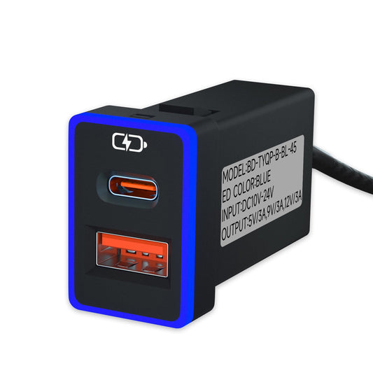 Car Charger PD QC3.0 Fast Charging Type c USB Port Socket,with LED Light Show for Toyota Compatible with Smart Phone,Tablet,and USB Device