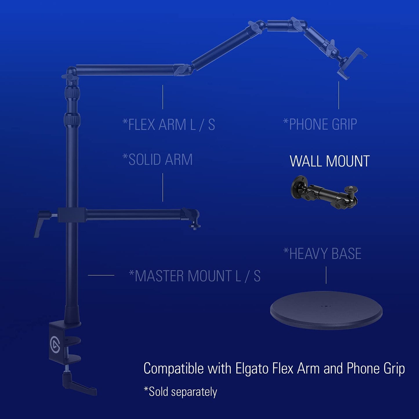 Elgato Wall Mount - Sturdy Horizontal Articulated Arm with 1/4 inch Thread for Easy Mounting and Adjusting of Lights, Cameras, and Microphones