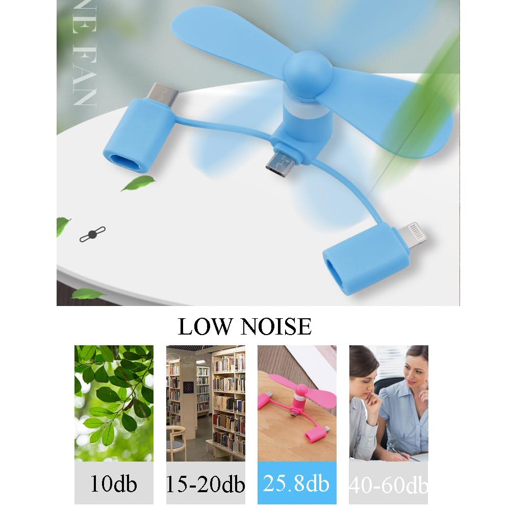 MIMIRACLE Mini Cellphone Fan 3-in-1 Portable Mobile Phone Fan Compatible with iPhone, Compatible with Android Smartphone, Cell Phone Summer