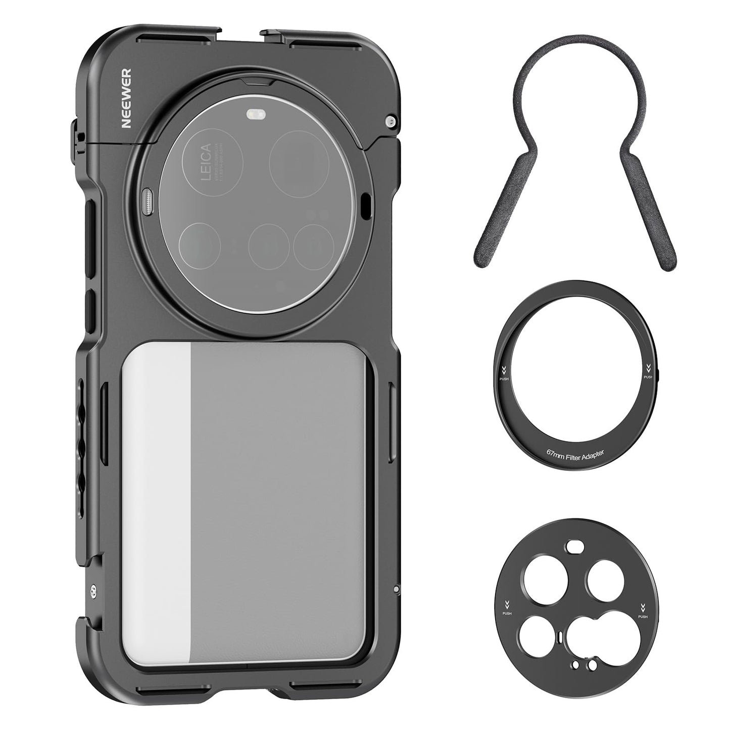 NEEWER 15 Ultra Cage, Quick Release Video Rig Case Phone Stabilizer Holder Compatible with Xiaomi 15 Ultra with 67mm Filter Adapter & 17mm Lens