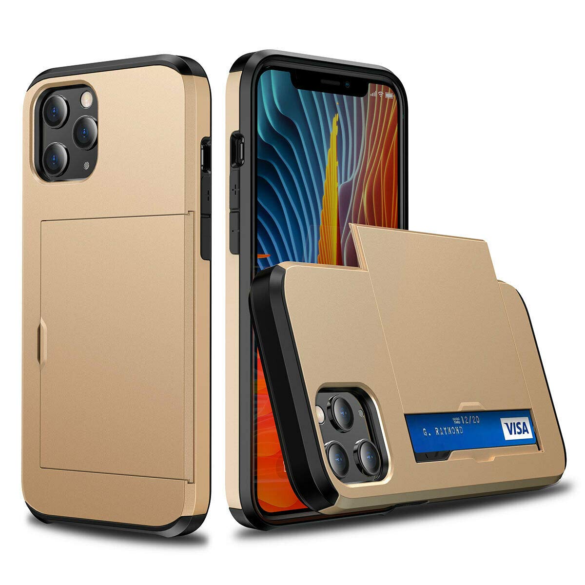 Fastsun Ultra-Thin Shockproof Hard Back ID Cards Slot Silicone Case Dual Layer Protective Credit Card Holder Case Cover Compatible with iPhone 14