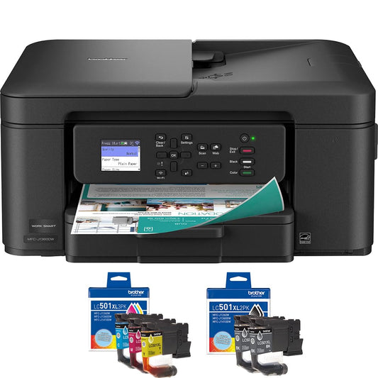 Brother Work Smart 1360 Wireless Color Inkjet All-in-One Printer Bundle with 3-Pack High Yield Color Ink Cartridges (Cyan/Magenta/Yellow) + Twin Pack