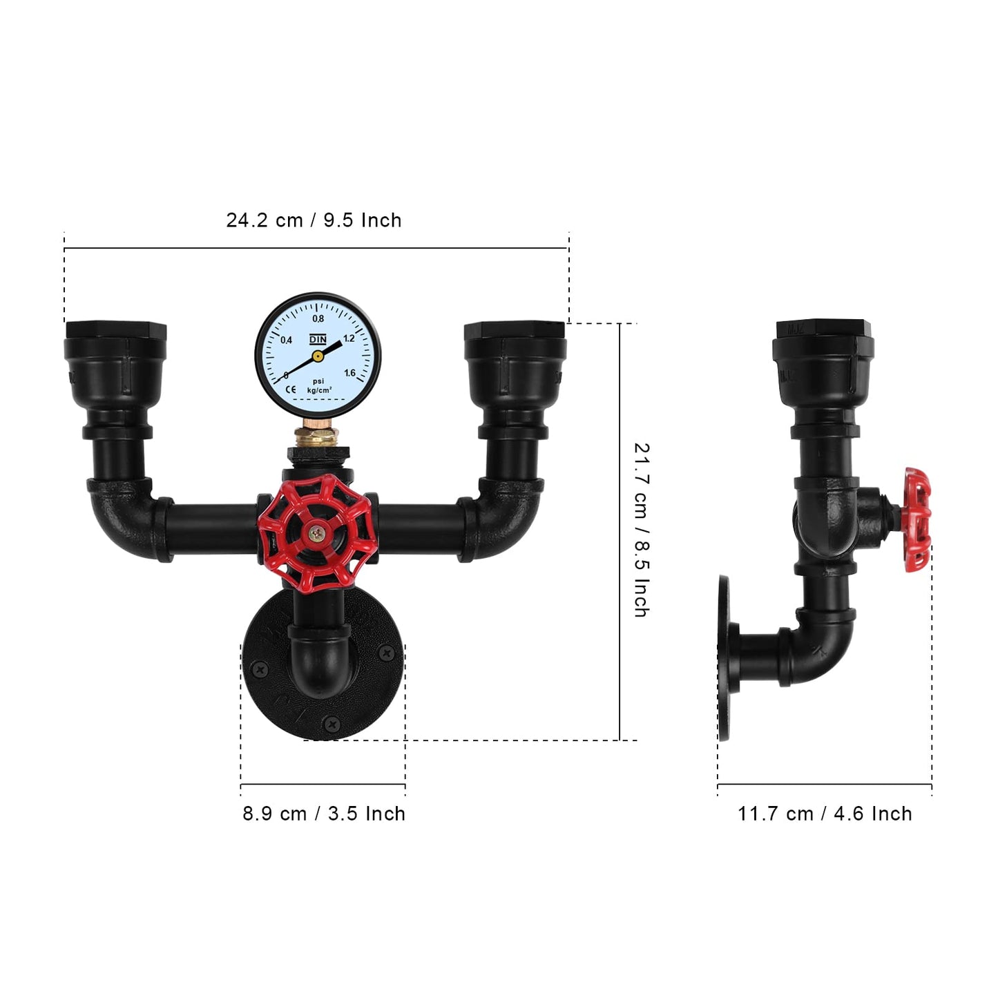 XEYOU Retro Wall lamp Vintage Industrial Steampunk Wall Sconce 2 Lights Metal Water Pipe Wall Mounted Light Fixture E26 Edison Bulb for Cafe Bar
