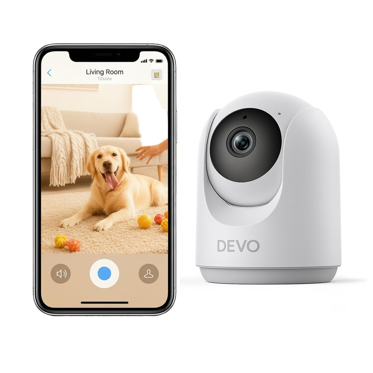 Devo Indoor Security Camera for Home, 2K 360 Pan-Tilt Pet Dog Baby Monitor Camera with Phone App, WiFi Smart Camera Motion Detection, Color Night