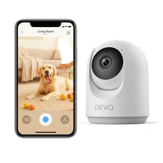 Devo Indoor Security Camera for Home, 2K 360 Pan-Tilt Pet Dog Baby Monitor Camera with Phone App, WiFi Smart Camera Motion Detection, Color Night
