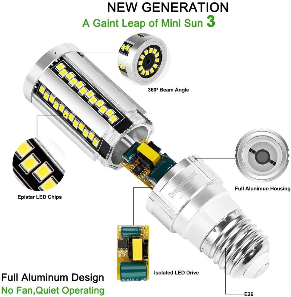 DragonLight 15W Super Bright Corn LED Light Bulbs Fanless(150 Watt Equivalent) - 3000K Warm White 1,800 Lumens E26 Base LED Lamp for Residential