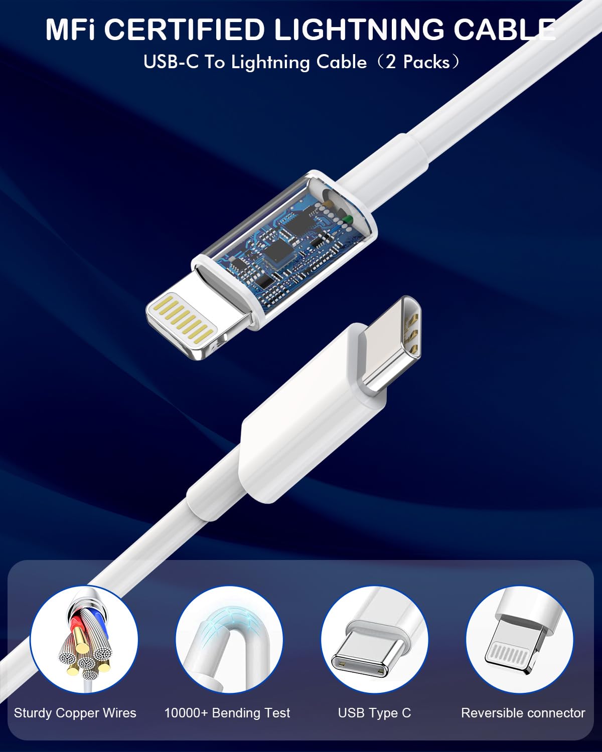 iPhone Fast Car Charger,2Pack Dual Port USB C Car Charger[MFI Certified]Power Delivery Car Adapter with 2Pack Lightning Cable Type C Rapid Car