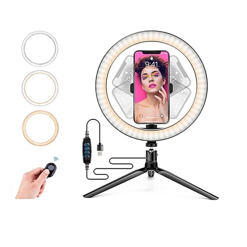 Ring Light with Stand OEBLD Dimmable Desk Selfie Ring Light with Phone Holder for Video Photography Remote Control for Makeup Live Streaming YouTube